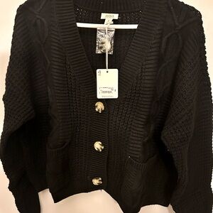 a.n.a button down black sweater. Warm 60% Cotton 40% Acrylic w/front pockets.